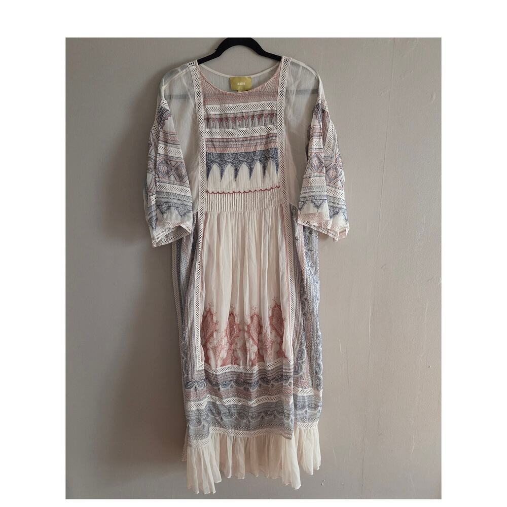 Anthropologie Maeve Toronto Embroidered Peasant Midi Dress Boho Gauze Small - Picture 2 of 15